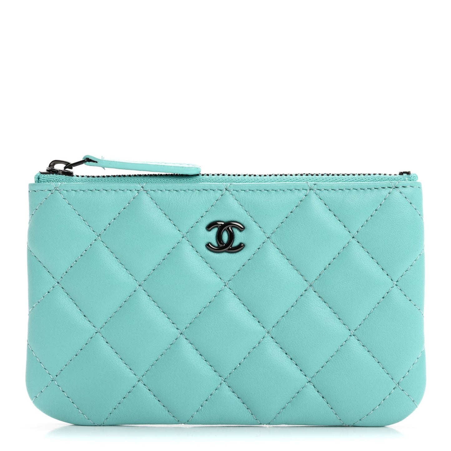 Lambskin Quilted Small Cosmetic Case Turquoise