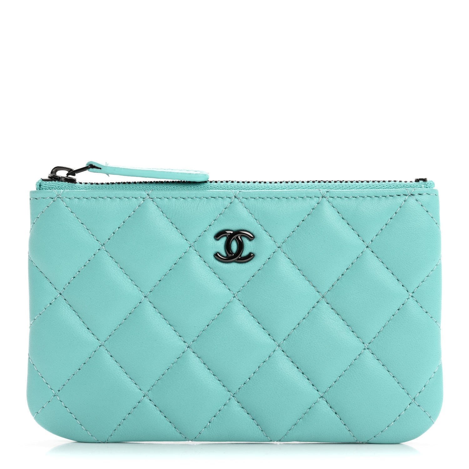 Chanel Lambskin Quilted Small Cosmetic Case Turquoise 1 of 7