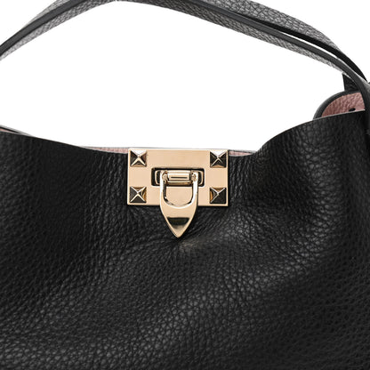 Valentino Garavani Grained Calfskin Small Rockstud Flip Lock Tote Black Rose Quartz 8 of 10