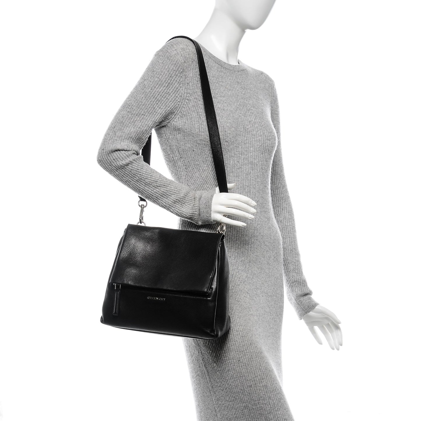 Pebbled Calfskin Small Pandora Pure Flap Bag Black