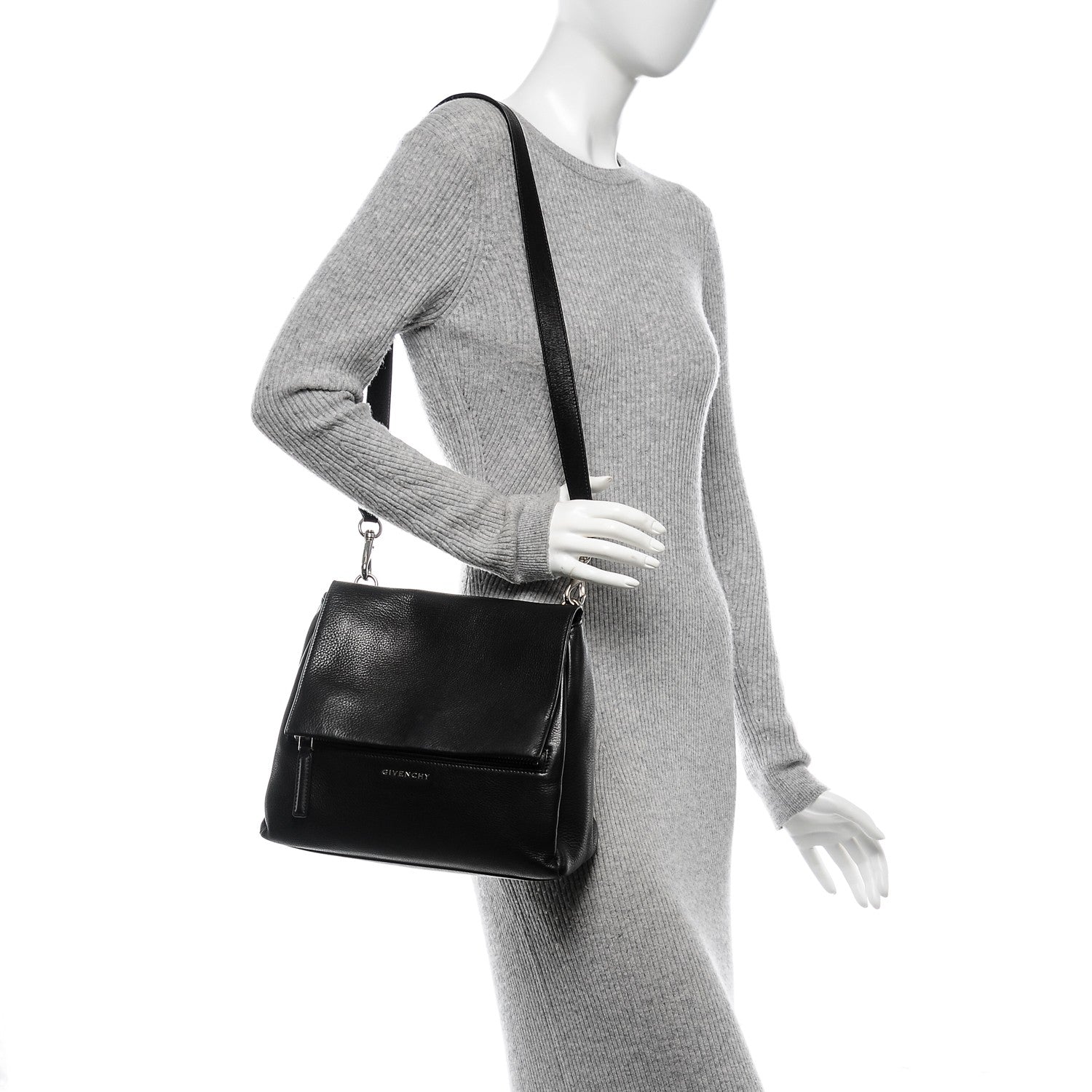 Givenchy Pebbled Calfskin Small Pandora Pure Flap Bag Black 2 of 8