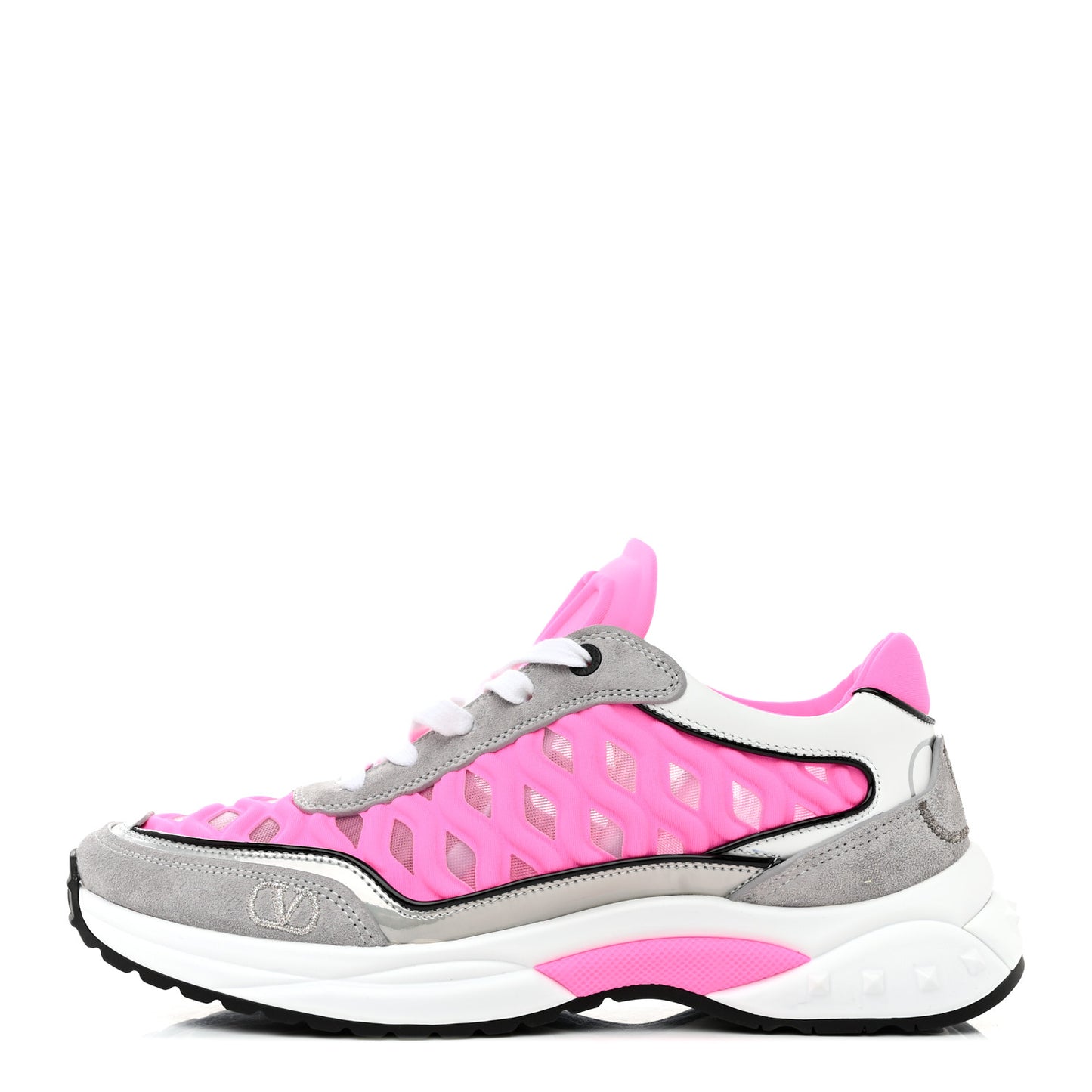 Suede Neoprene Mesh Womens Ready Go Runner Sneakers 36.5 Electric Pink Grey