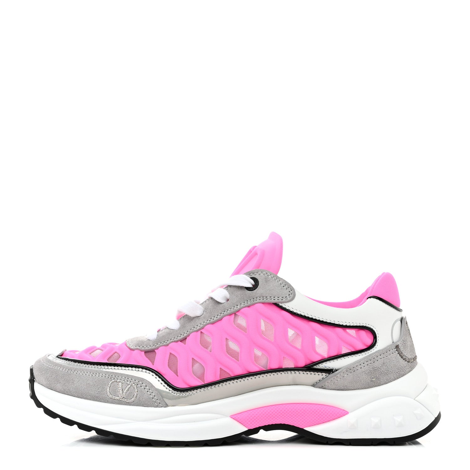 Valentino Garavani Suede Neoprene Mesh Womens Ready Go Runner Sneakers 36.5 Electric Pink Grey 1 of 9