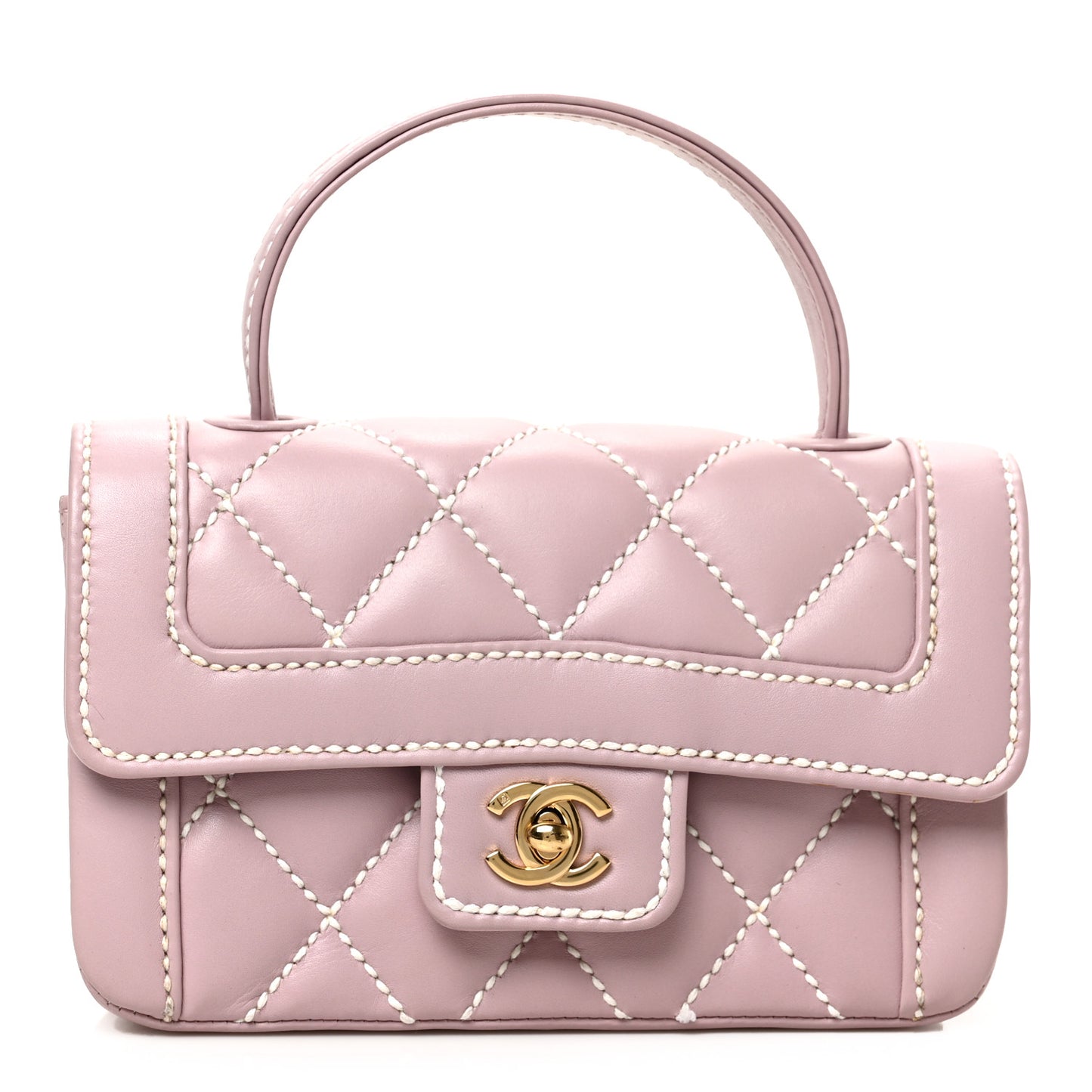 Calfskin Quilted Wild Stitch Mini Flap Light Purple