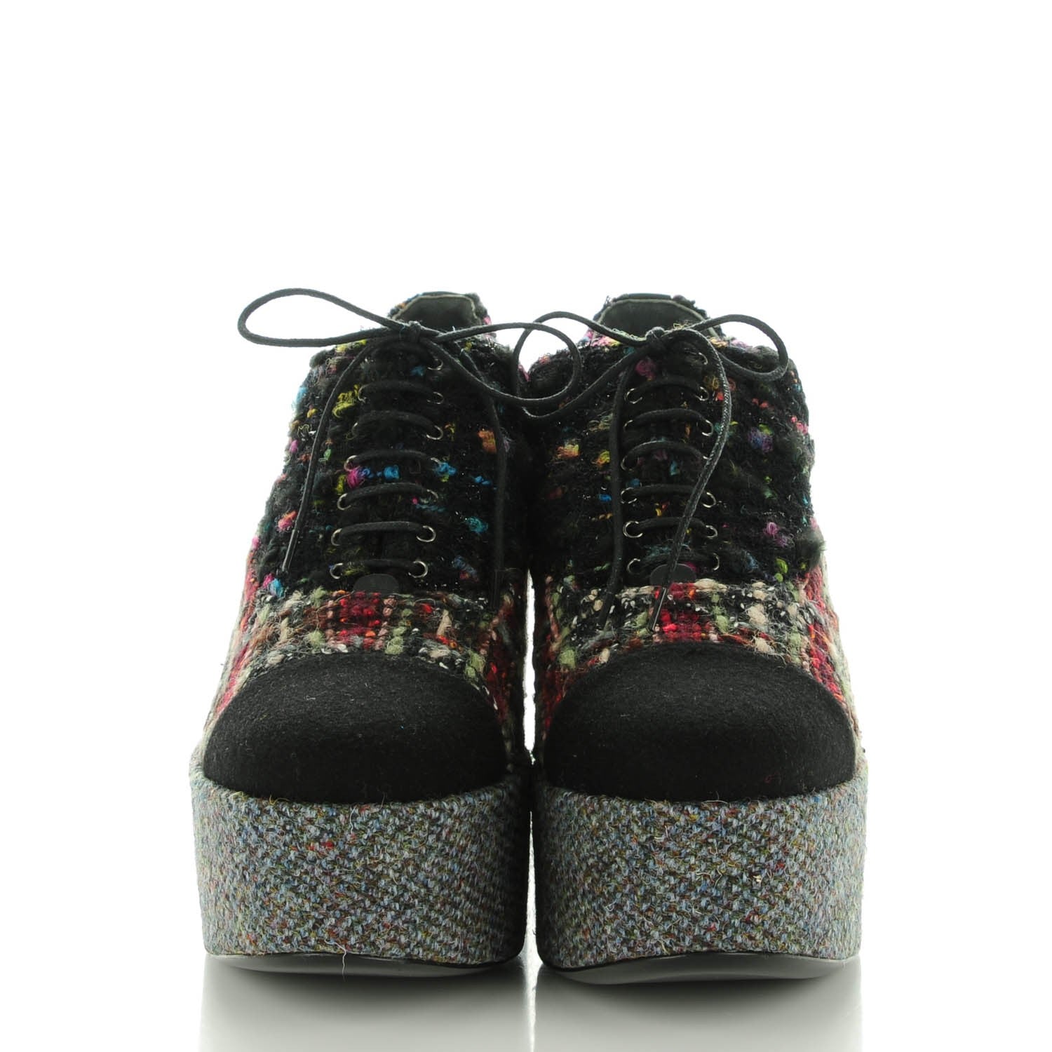 Chanel Tweed Lace Up 85 Wedges 42 Multicolor Black 2 of 9