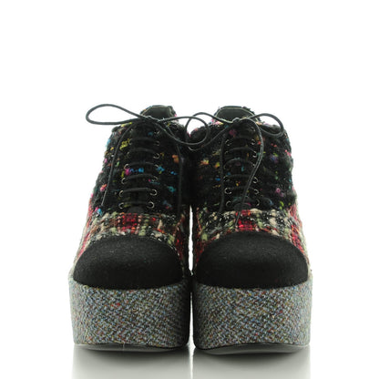 Chanel Tweed Lace Up 85 Wedges 42 Multicolor Black 2 of 9