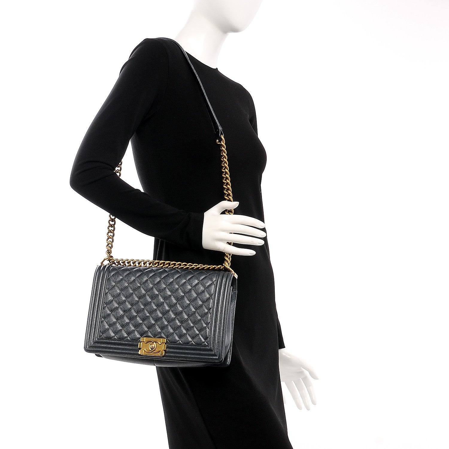 Chanel Metallic Calfskin Quilted New Medium Boy Flap Dark Grey 2 of 8