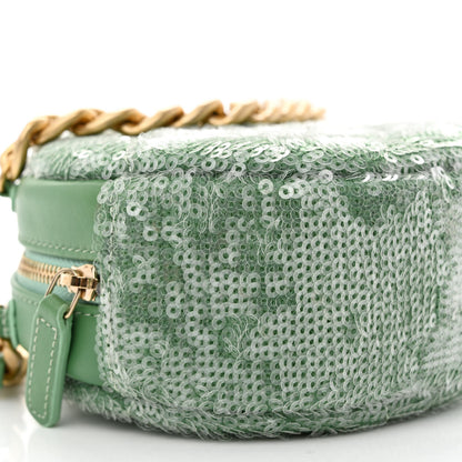 Chanel Sequin Chanel 19 Round Clutch With Chain Green Green 9 of 11