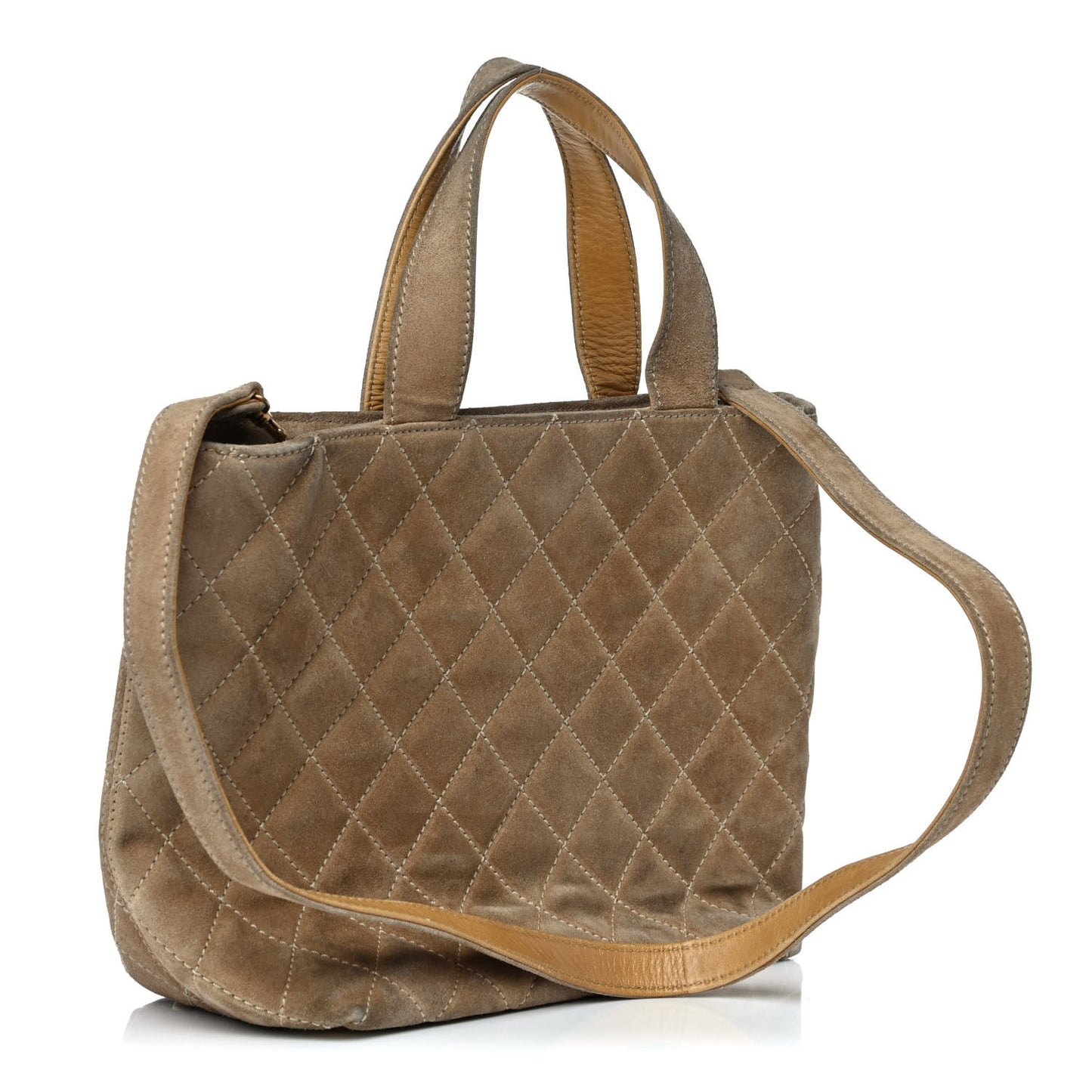 Suede Quilted Shopping Tote Beige