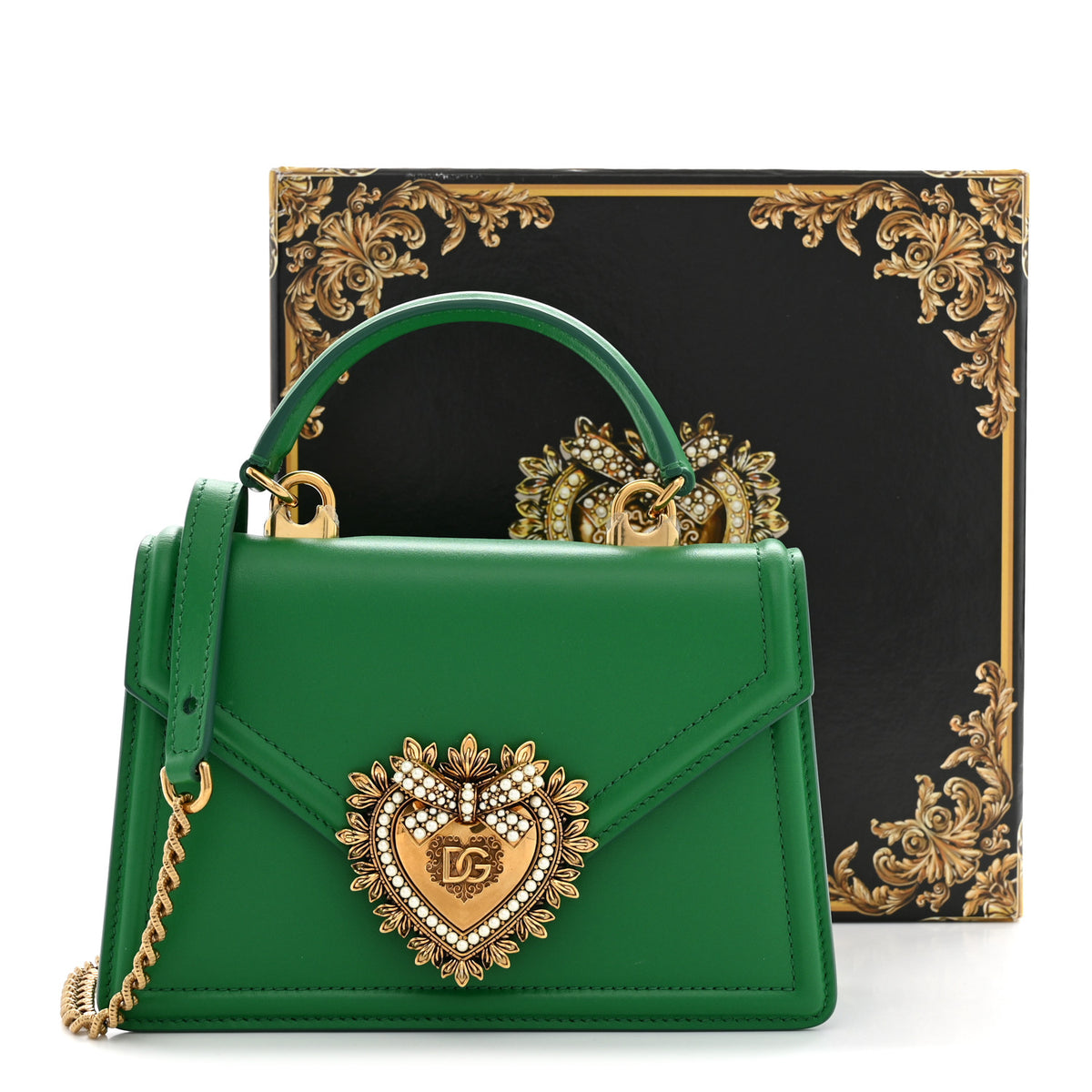 Smooth Calfskin Small Devotion Envelope Top Handle Bag Green