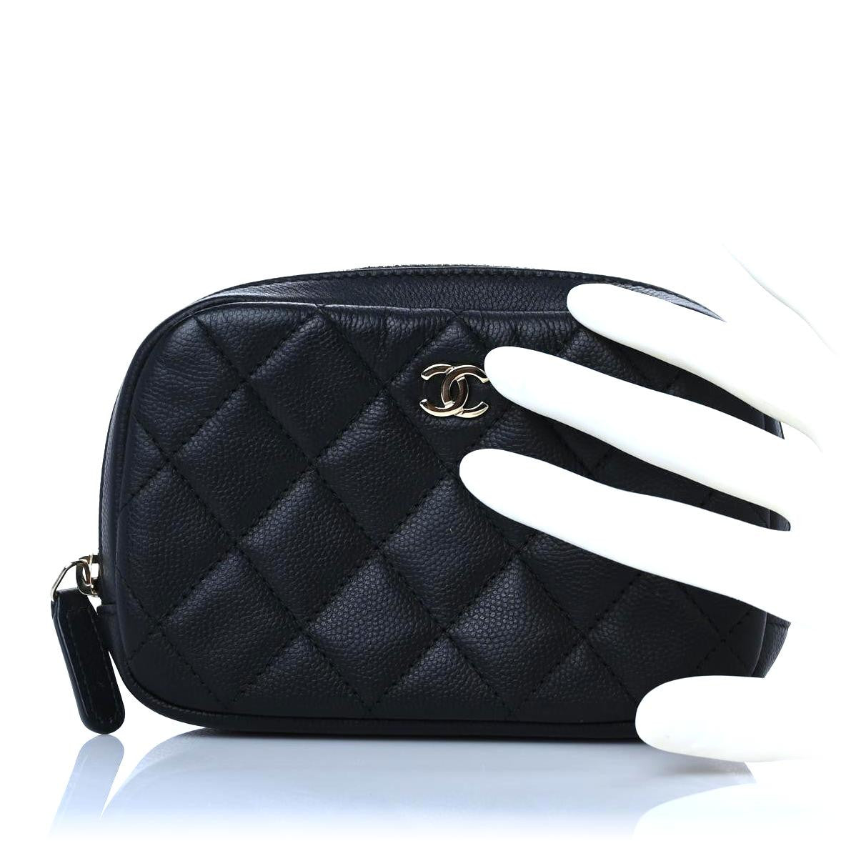 Caviar Quilted Small Curvy Pouch Cosmetic Case Black
