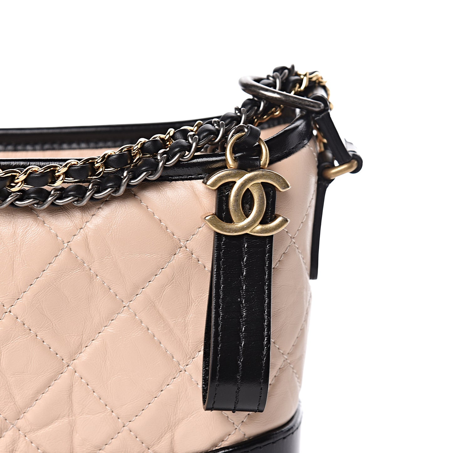 Aged Calfskin Quilted Small Gabrielle Hobo Beige Black