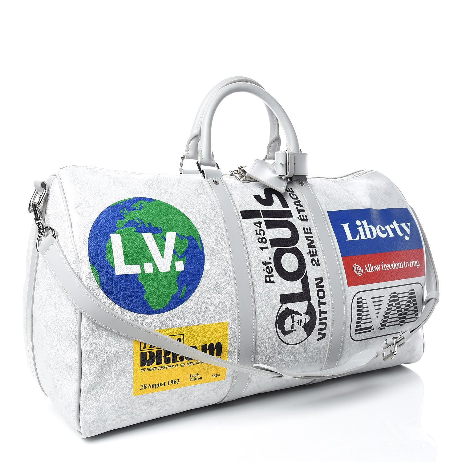 Louis Vuitton Monogram Logo Keepall Bandouliere 50 White 3 of 19