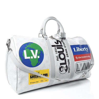 Louis Vuitton Monogram Logo Keepall Bandouliere 50 White 3 of 19