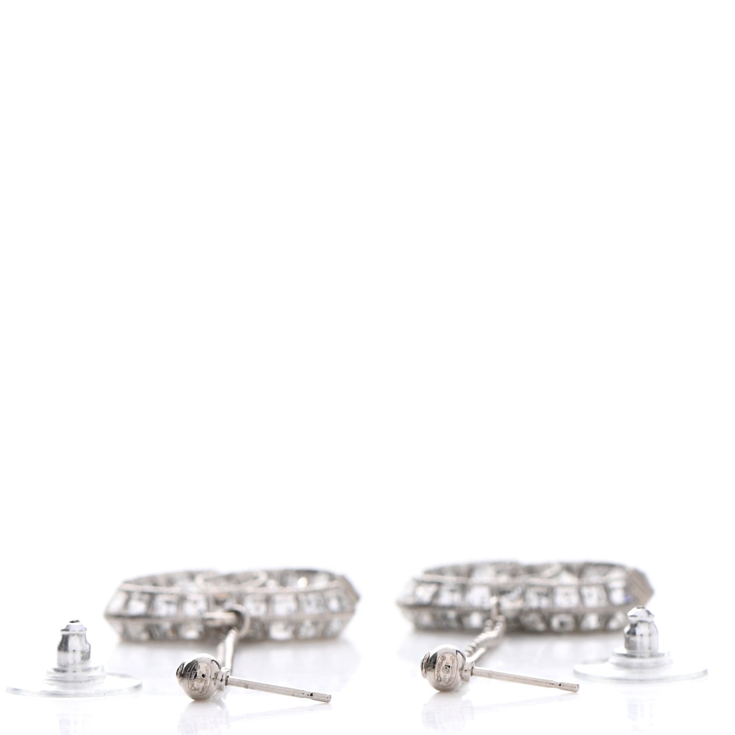 Chanel Baguette Crystal CC Drop Earrings Silver 3 of 5