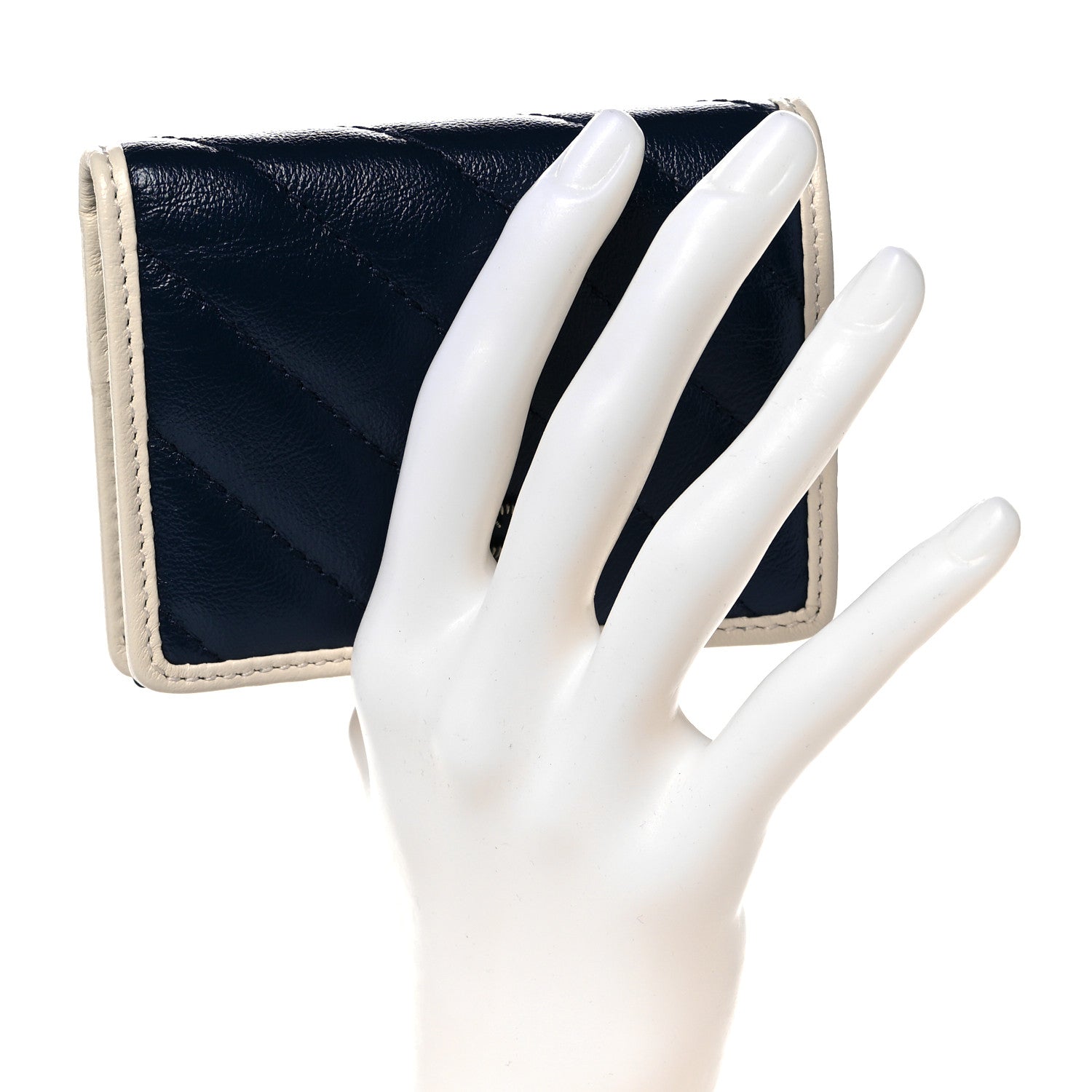 Gucci Vintage Effect Calfskin Matelasse Diagonal Torchon GG Marmont Card Case Wallet Blue Agata Mystic White 2 of 8