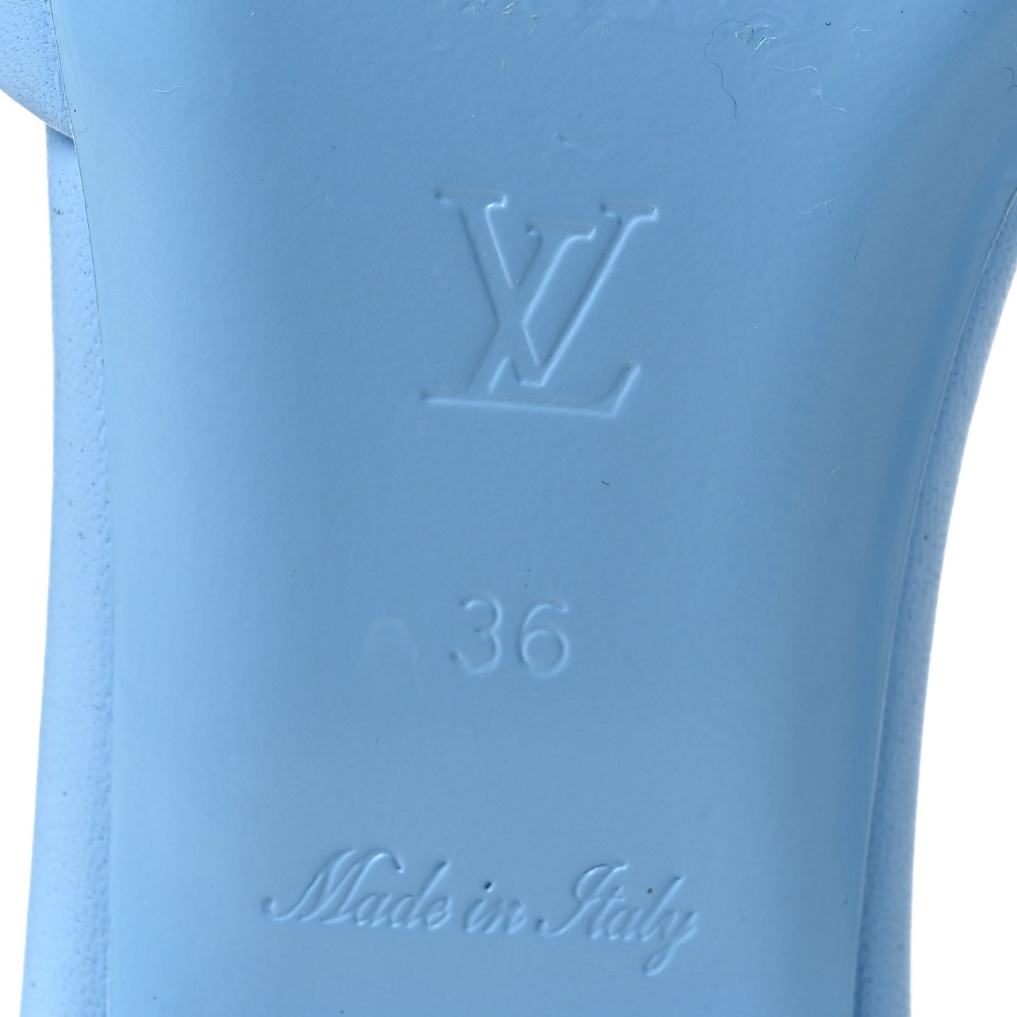 Lambskin Embossed Monogram Revival Flat Mules 36 Light Blue