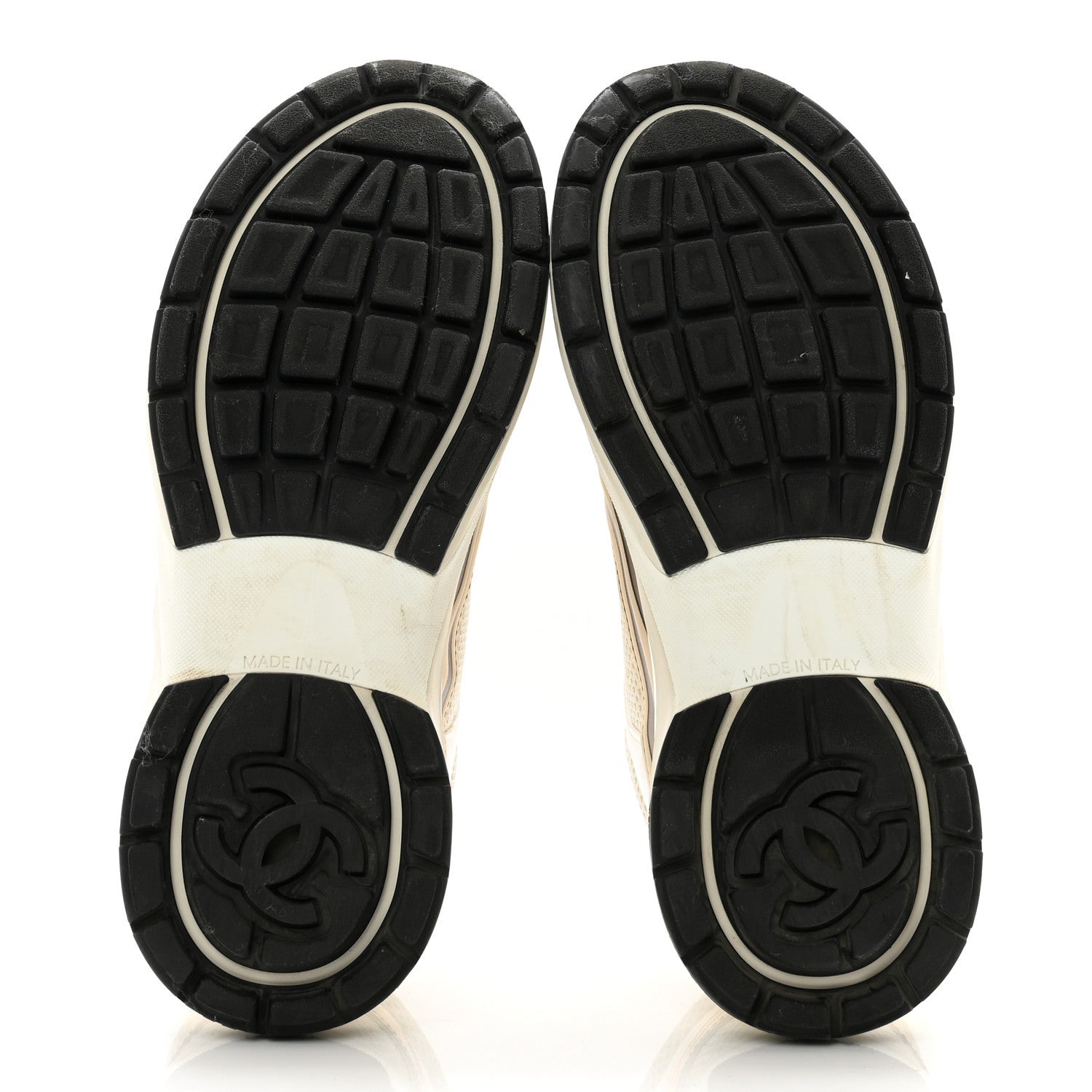 Chanel Fabric Laminated Calfskin Stretch CC Sneakers 35.5 White Gold Silver 5 of 10