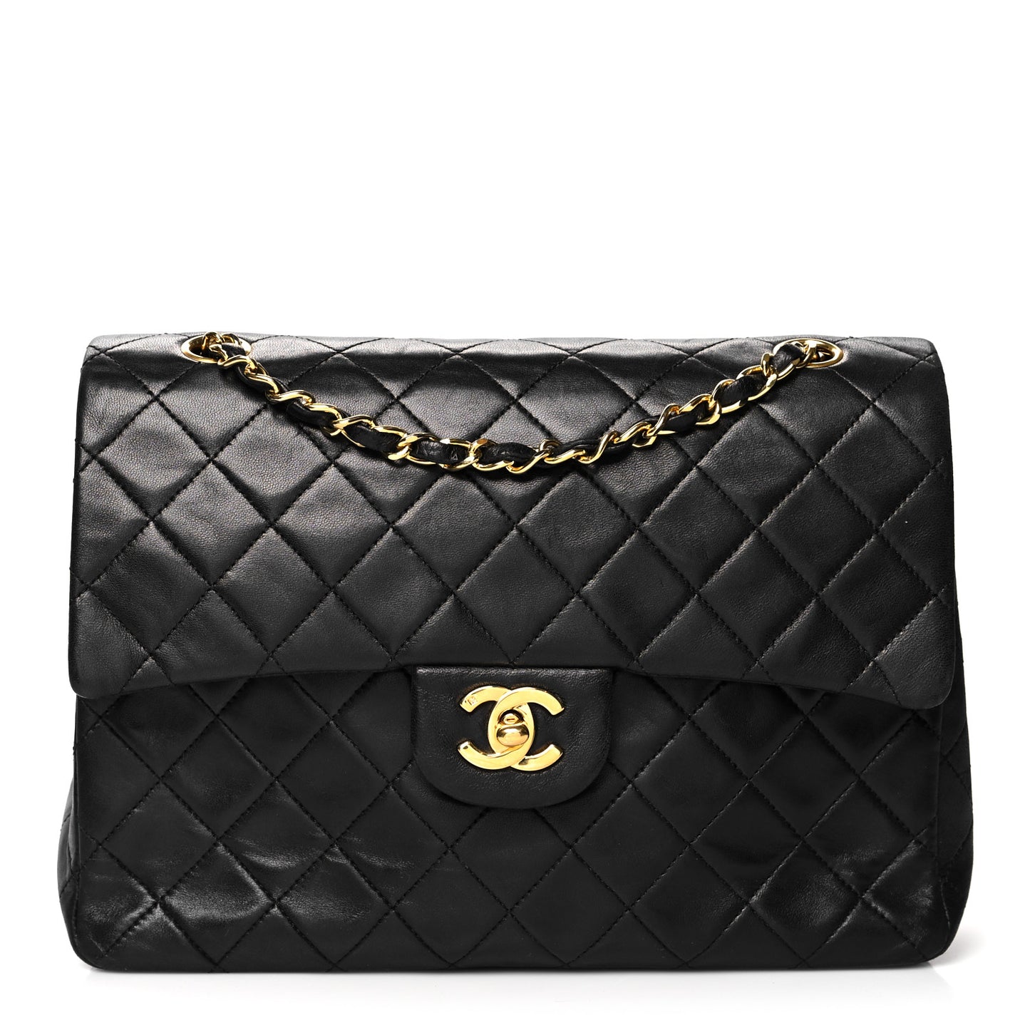 Lambskin Quilted Medium Double Flap Black