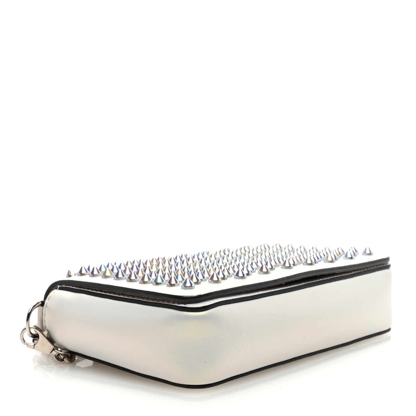 Metallic Calfskin Spiked Zoompouch Crossbody Snow Silver