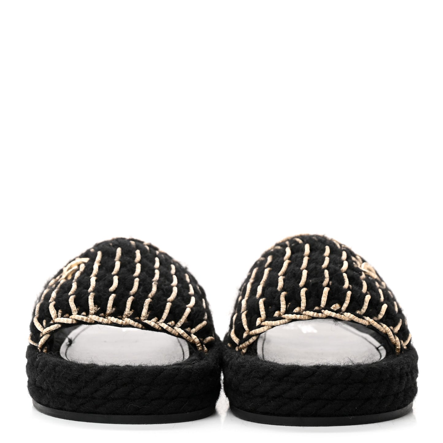 Braided Knit CC Mules 39 Black Gold