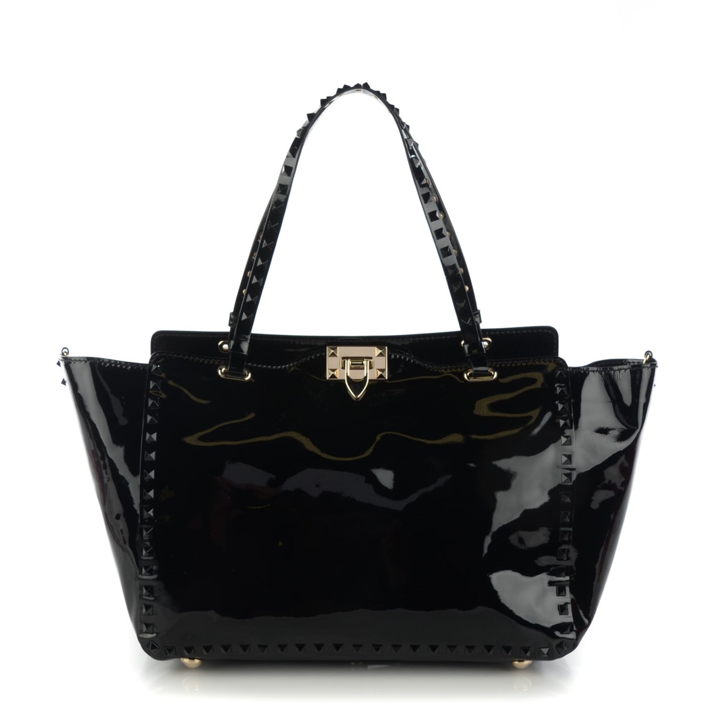 Patent Medium Rockstud Tote Black