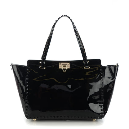 Valentino Garavani Patent Medium Rockstud Tote Black 1 of 7