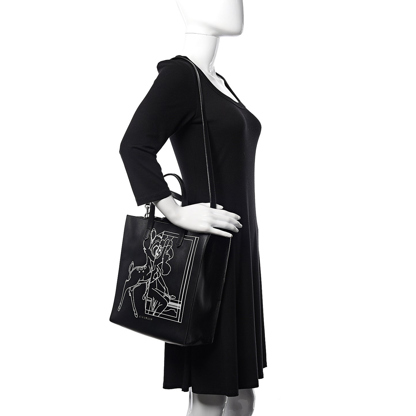 Calfskin Bambi Print Small Stargate Shopper Tote Black