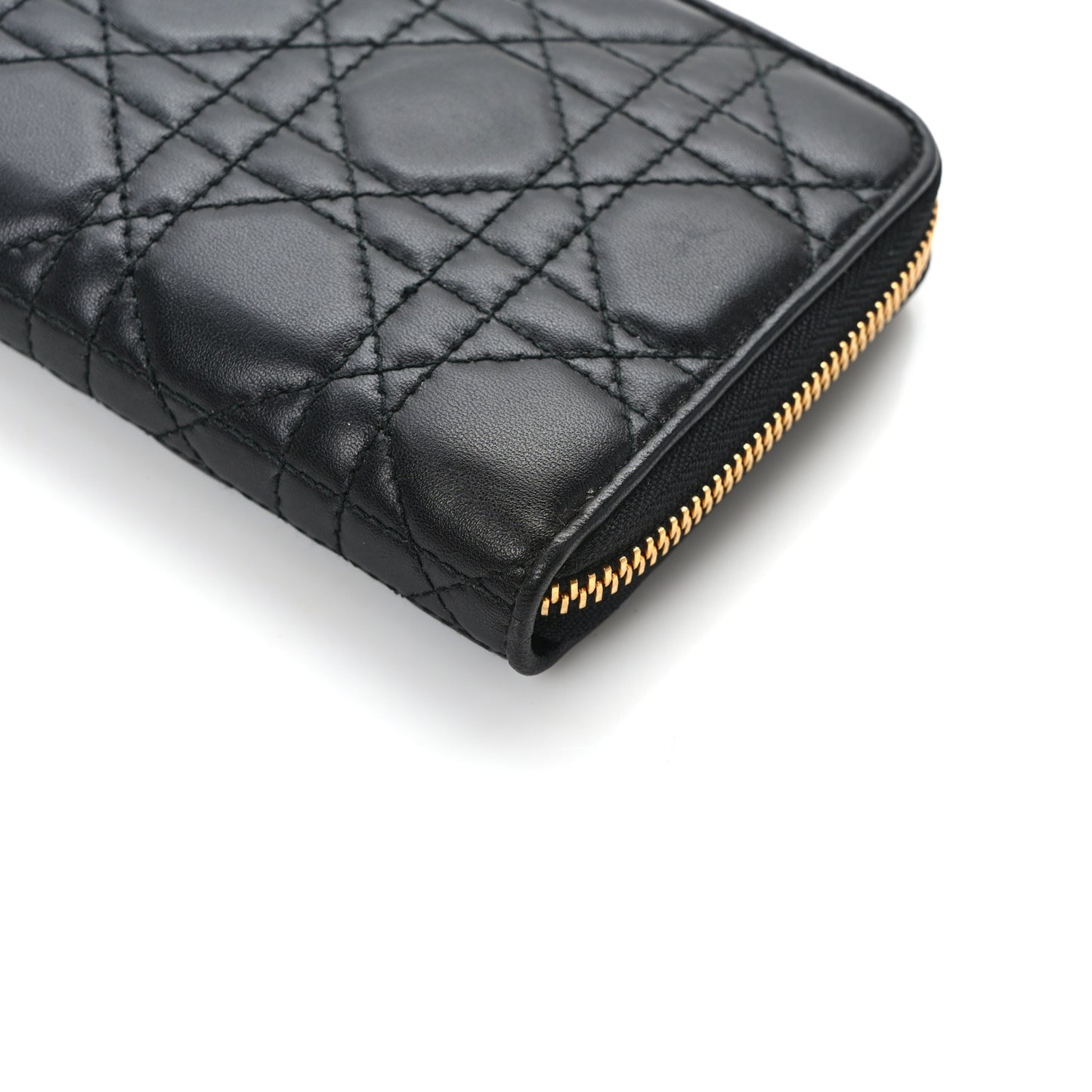 Lambskin Cannage Lady Dior Zip Wallet Black