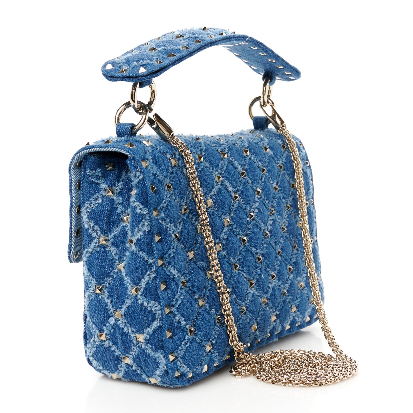Denim Medium Rockstud Spike Shoulder Bag Denim