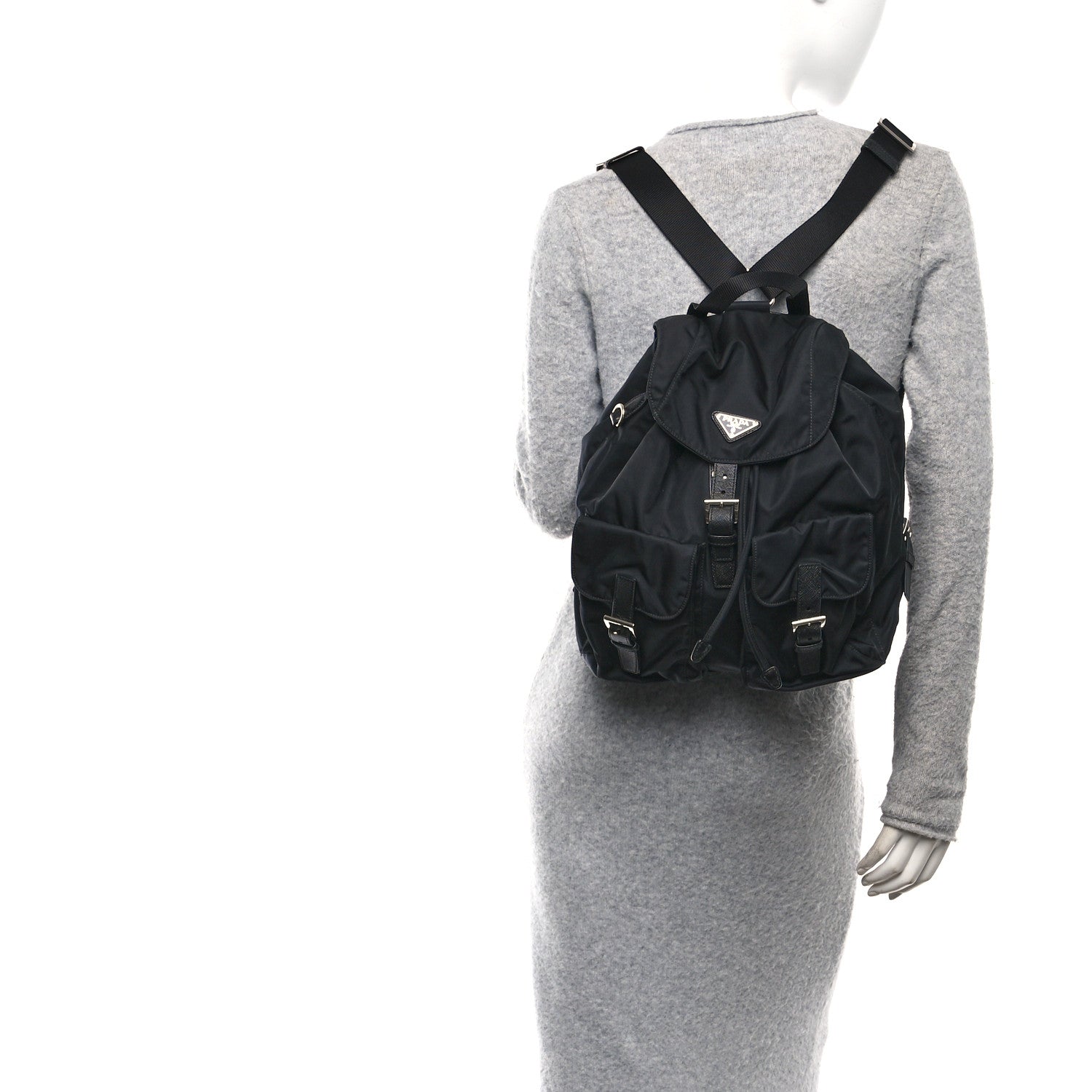 Prada Tessuto Nylon Saffiano Medium Backpack Black 2 of 13