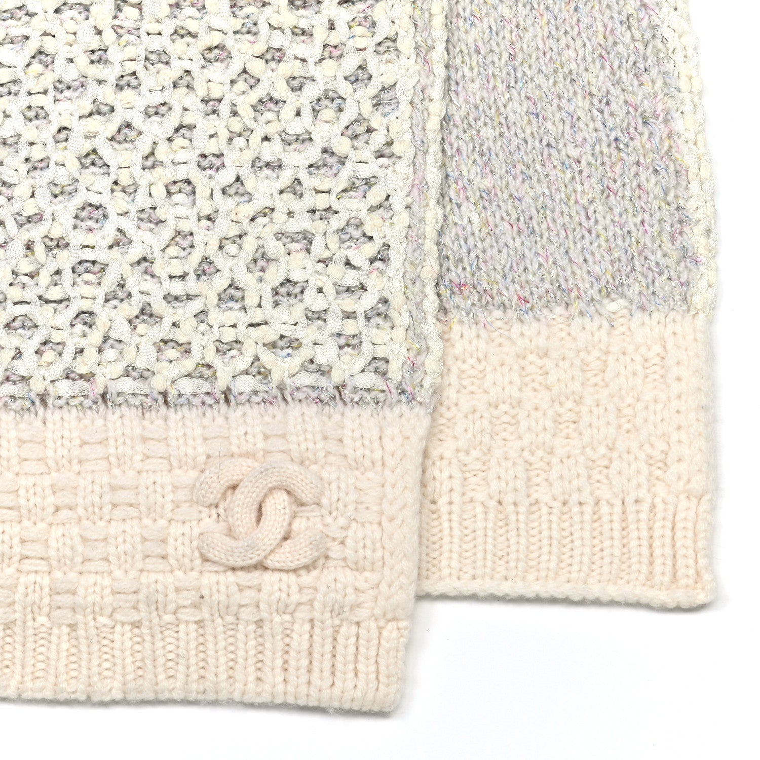 Chanel Cashmere Cotton Lurex CC Scarf Beige 3 of 6