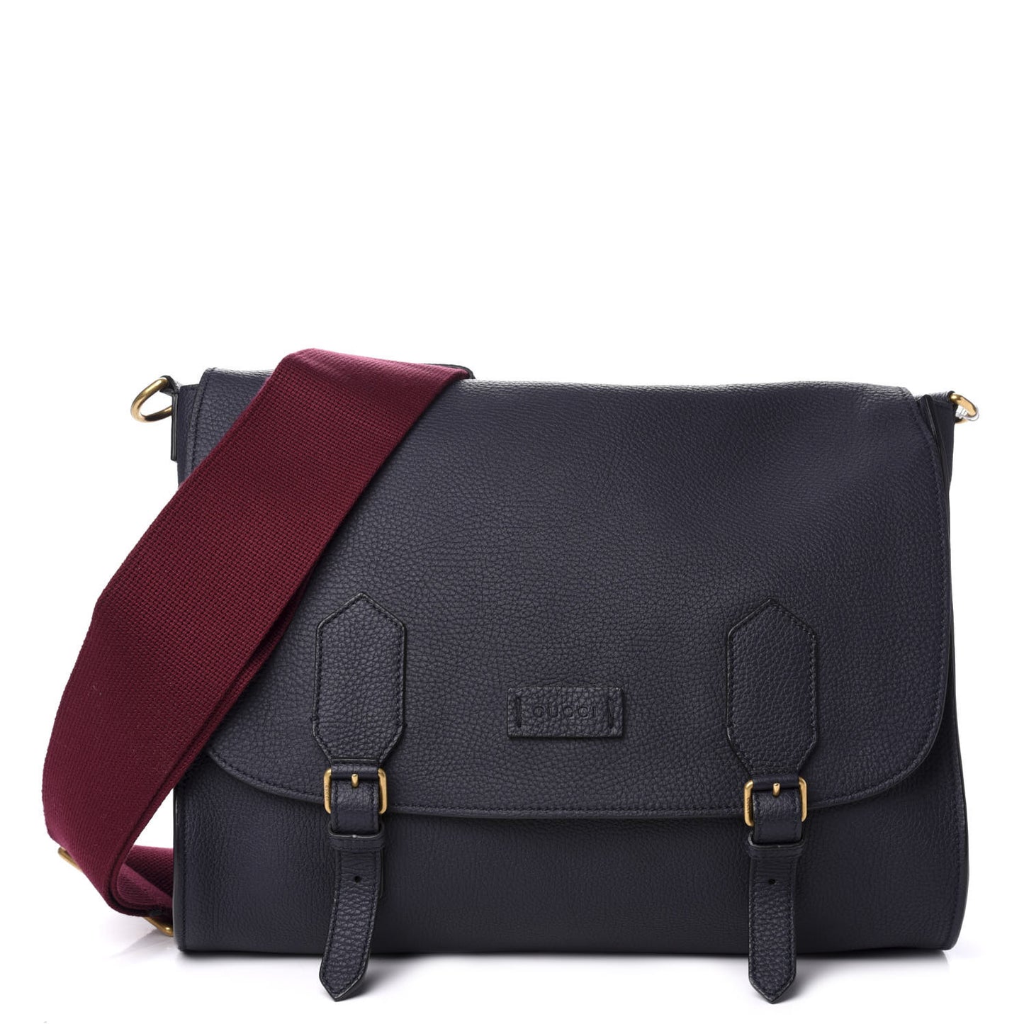 Grained Calfskin Mens Double Buckle Flap Messenger Bag Blue