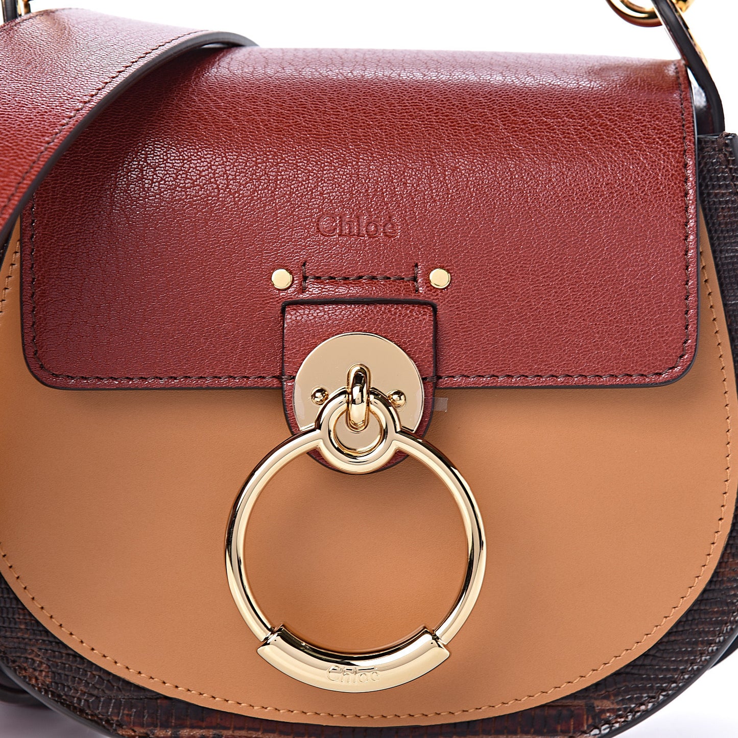 Calfskin Lizard Embossed Small Tess Bag Sepia Brown