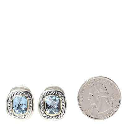 David Yurman Sterling Silver 14K Yellow Gold Blue Topaz Albion Earrings 2 of 4
