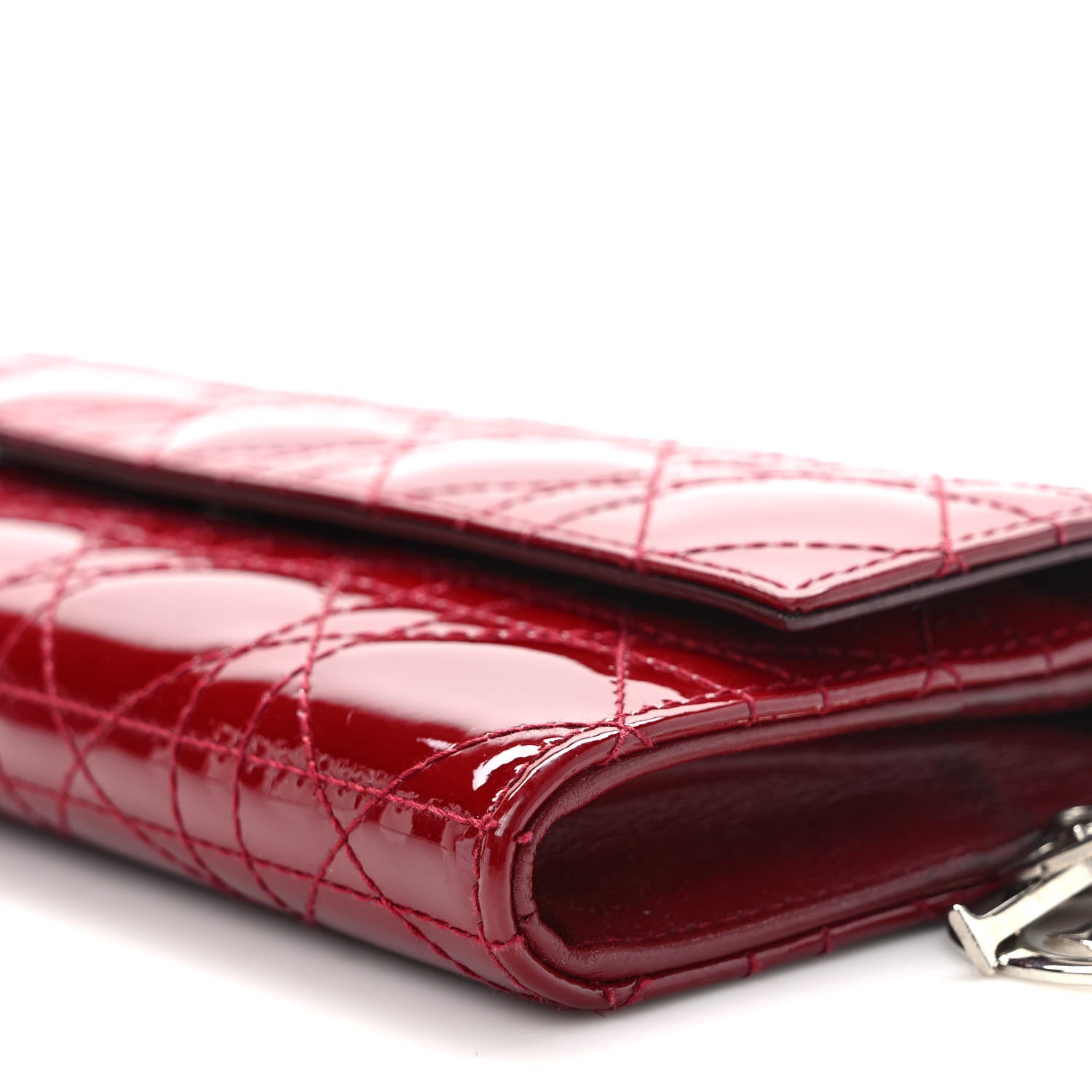 Christian Dior Patent Cannage Lady Dior Rendezvous Wallet On Chain Red 8 of 10