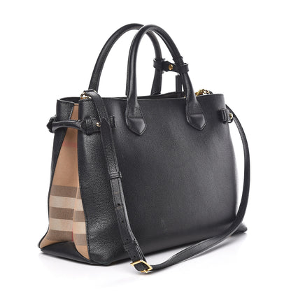 Burberry Grainy Calfskin House Check Medium Banner Tote Black 3 of 18