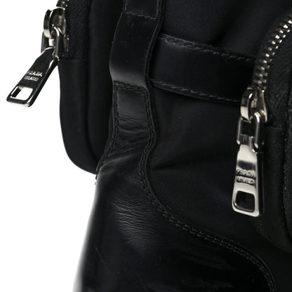 Prada Spazzolato Rois Nylon Metal Triangle Logo Monolith Pouch Pocket 55mm Boots 38.5 Black 12 of 16