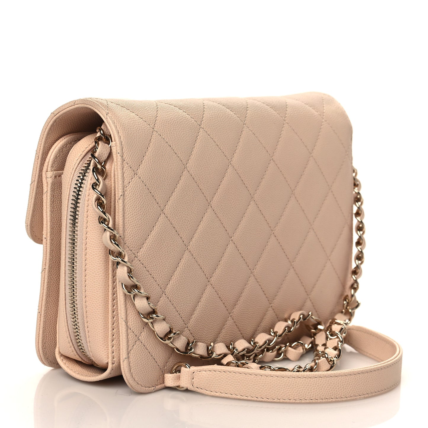 Caviar Quilted Large Like A Wallet Flap Light Beige