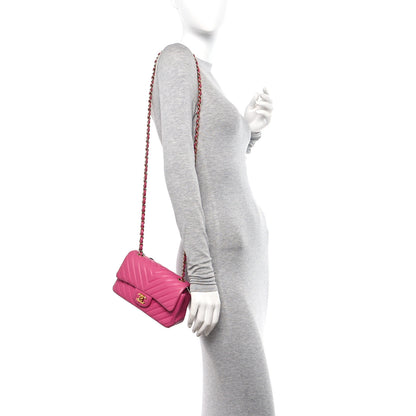 Chanel Lambskin Chevron Quilted Mini Rectangular Flap Dark Pink 2 of 15