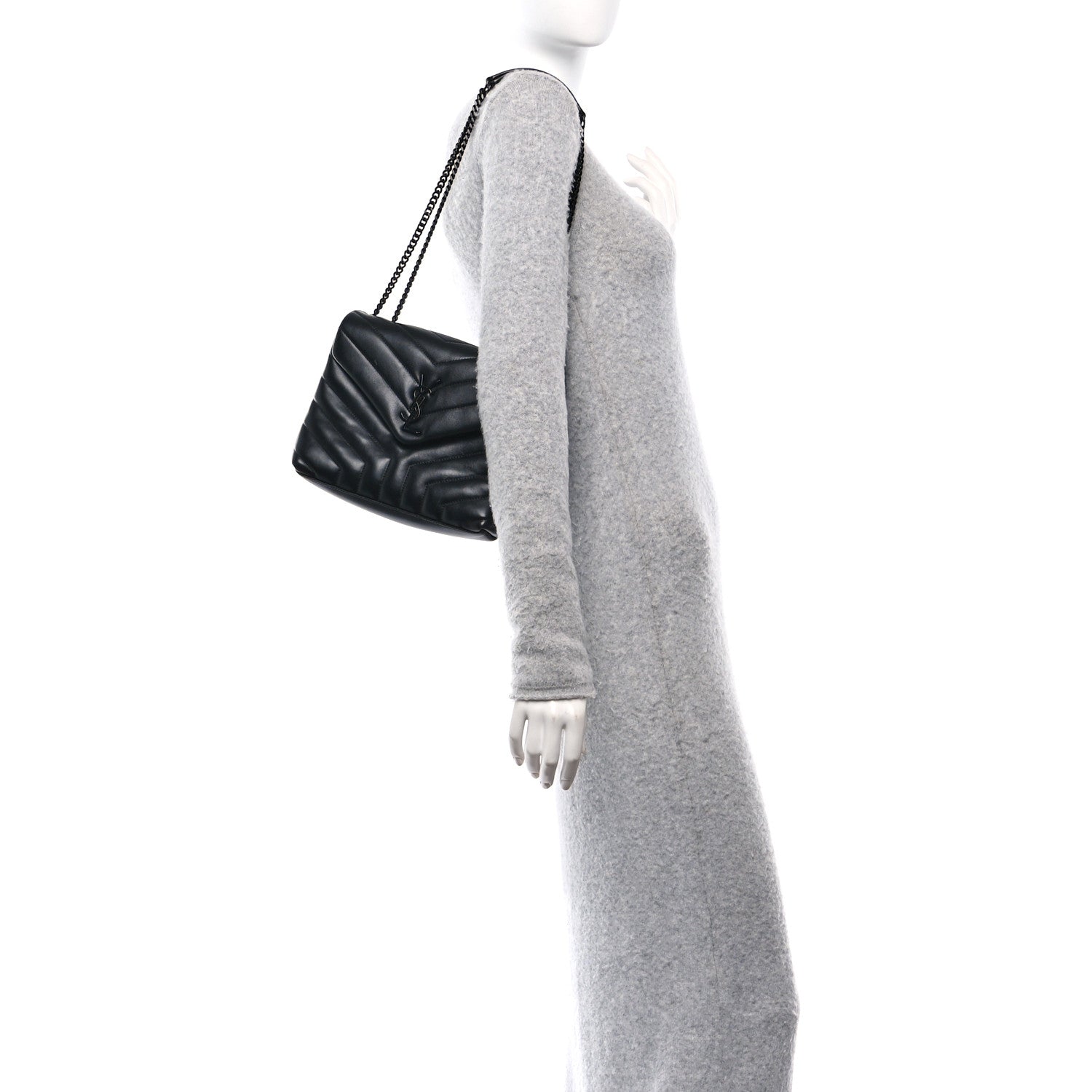 Saint Laurent Calfskin Y Quilted Monogram Monochrome Small Loulou Chain Satchel Black 2 of 10