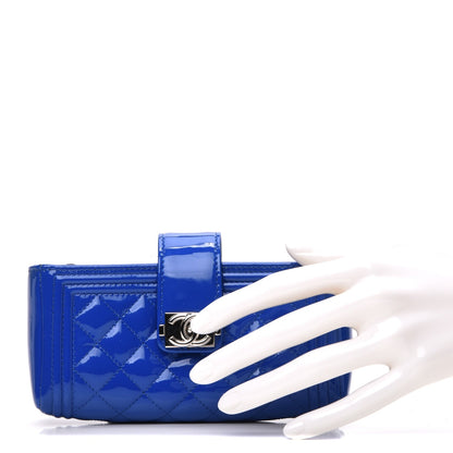 Chanel Patent Quilted Mini Phone Holder Clutch Blue 2 of 8