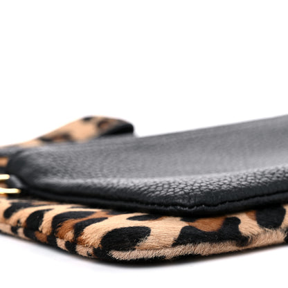 MCM Calf Hair Calfskin Leopard Zip Pouch Set Black 11 of 13