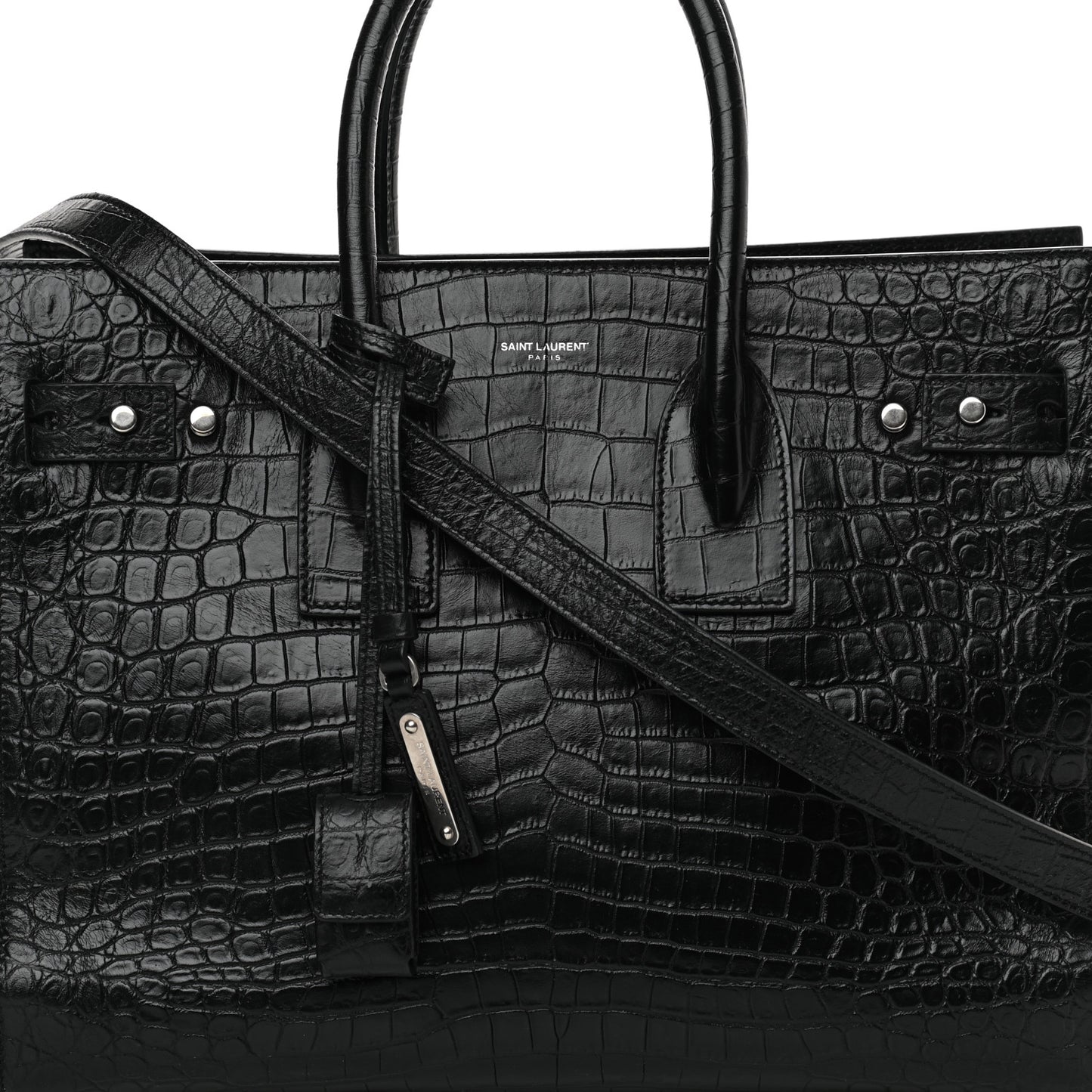 Calfskin Crocodile Embossed Small Supple Sac de Jour Black