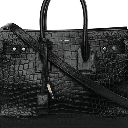 Saint Laurent Calfskin Crocodile Embossed Small Supple Sac de Jour Black 8 of 11