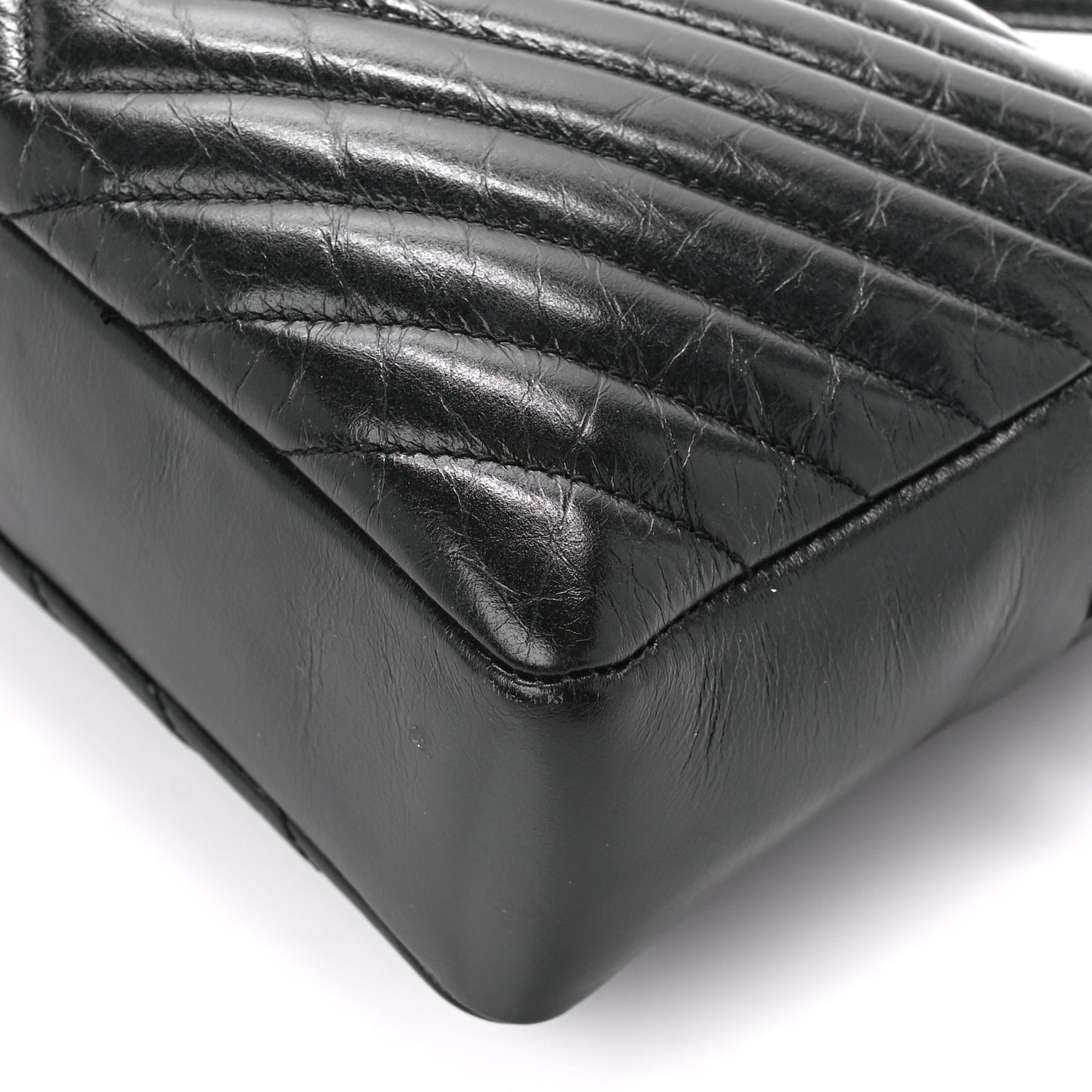 Cracked Shiny Calfskin Matelasse Monogram Lou Camera Bag Black
