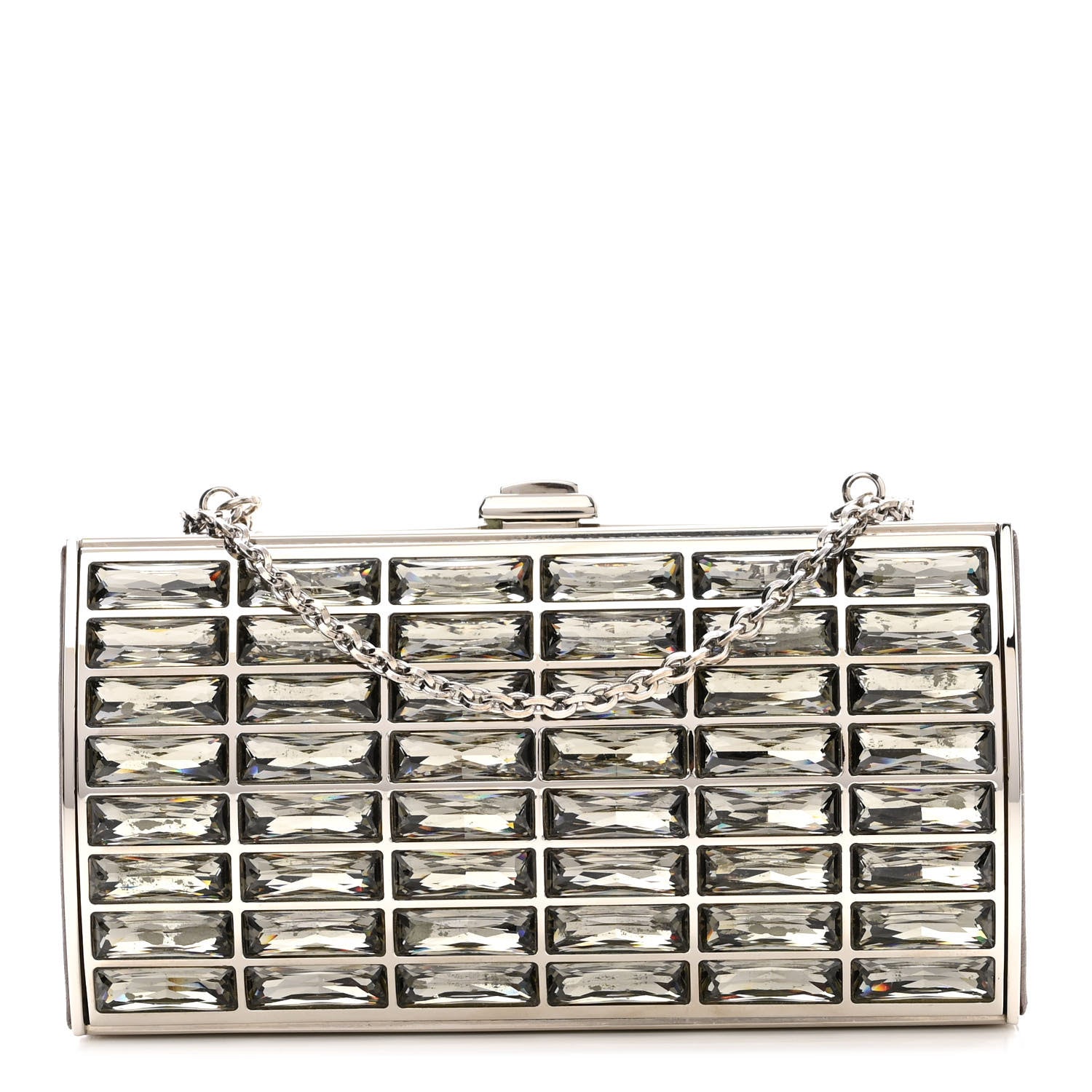 Judith Leiber Swarovski Crystal Minaudiere Clutch Silver 1 of 9