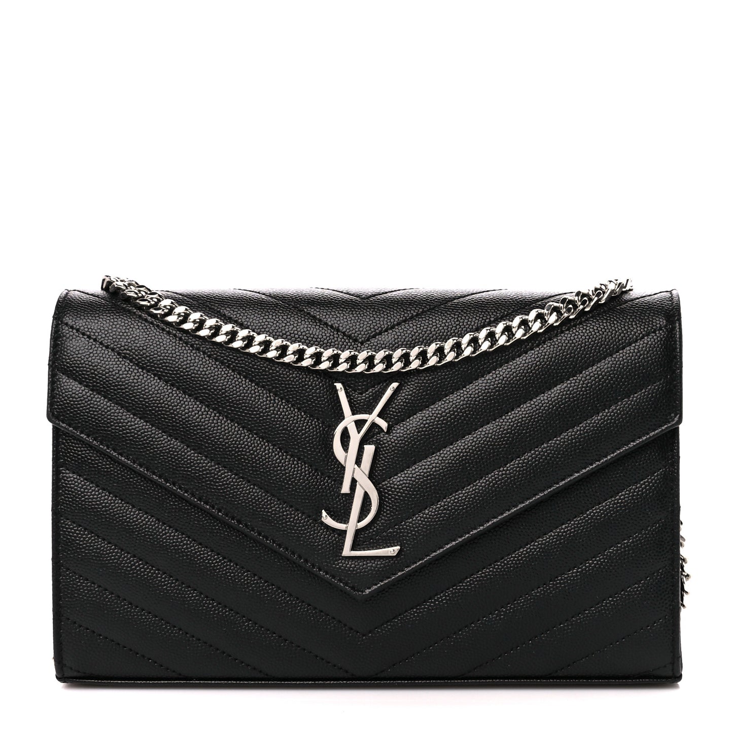 Grain De Poudre Matelasse Chevron Monogram Chain Wallet Black
