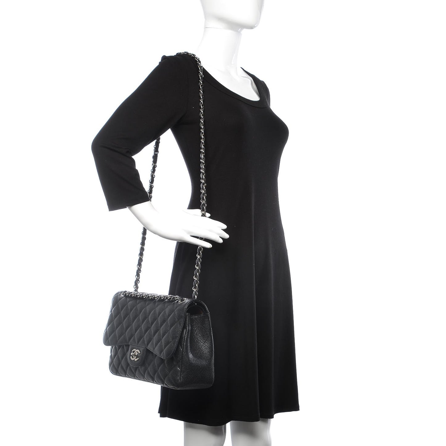 Caviar Quilted Jumbo Double Flap Black