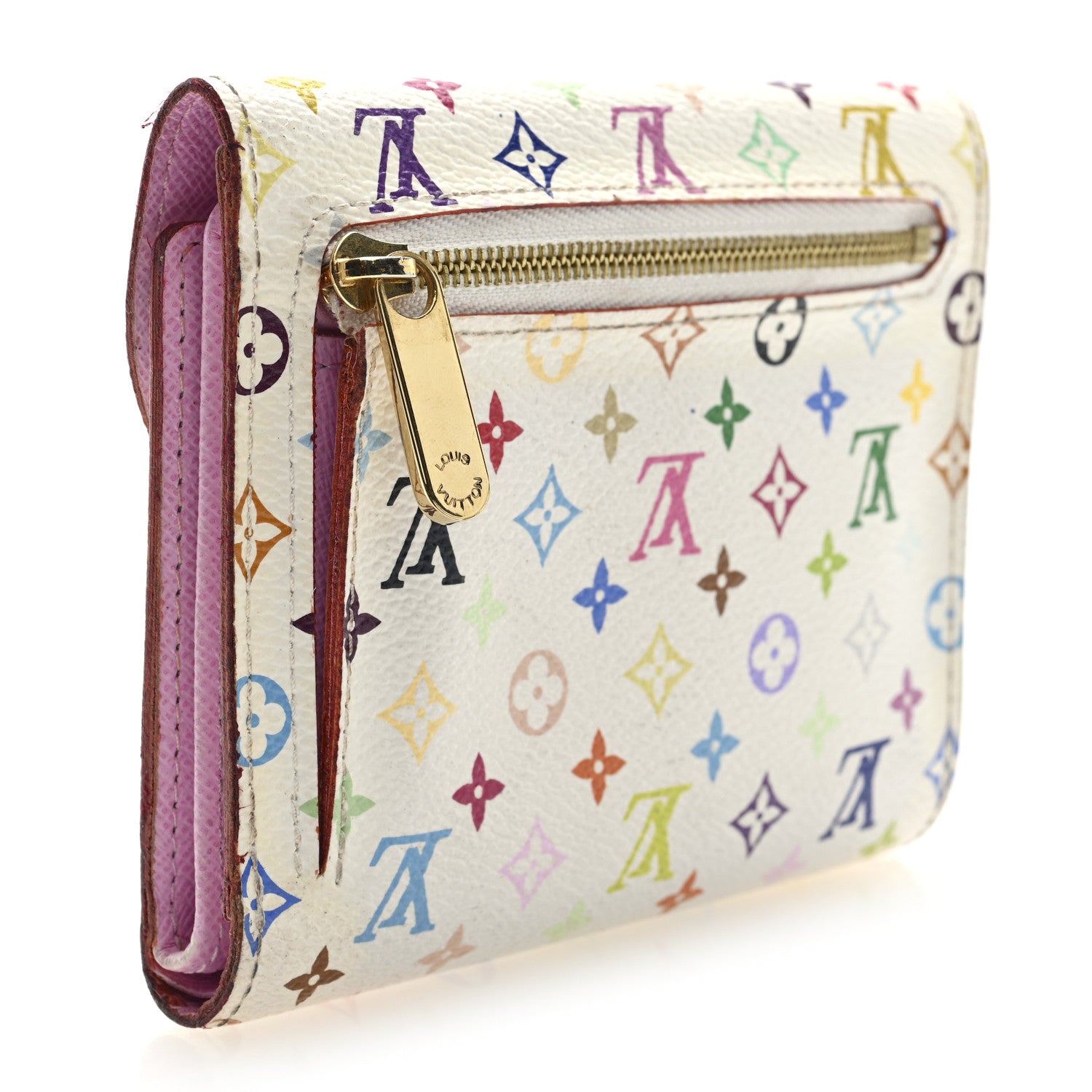 Louis Vuitton Monogram Multicolor Joey Wallet White Litchi 3 of 6